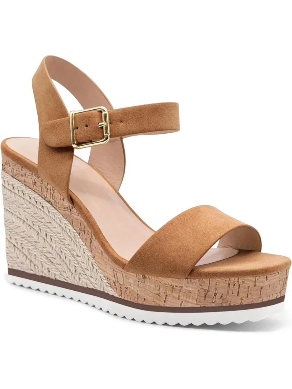 Women's Tan Espadrille Wedge Platform Sandal Open Toe Ankle Buckle Strap Shoes